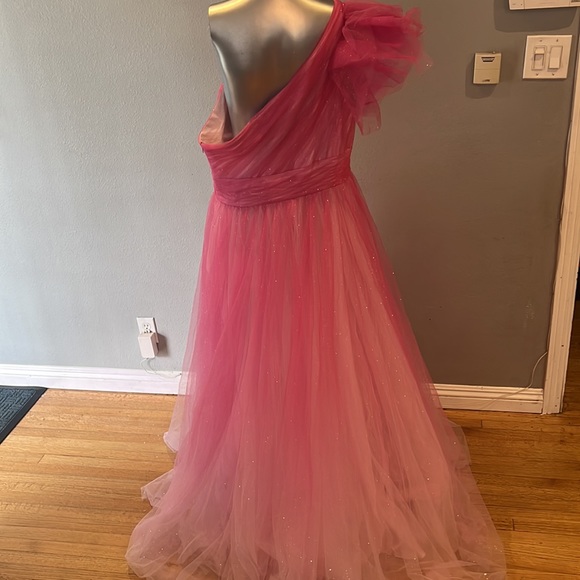 Mac Duggal Pink Ombré One-Shoulder Gown - Picture 9 of 16